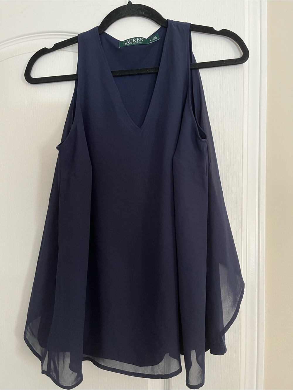 Lauren Ralph Lauren Sheer Layered Sleeveless v-neck Blouse in Blue